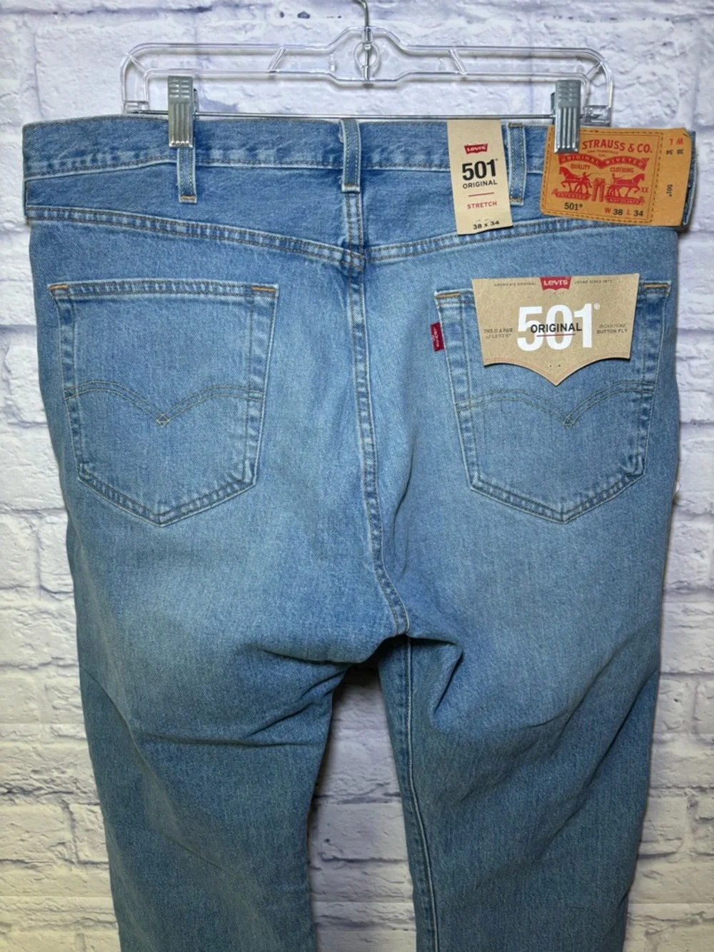 Levis 501 38X34 Original Straight Leg Mens Stretch Button Fly Denim Jeans New